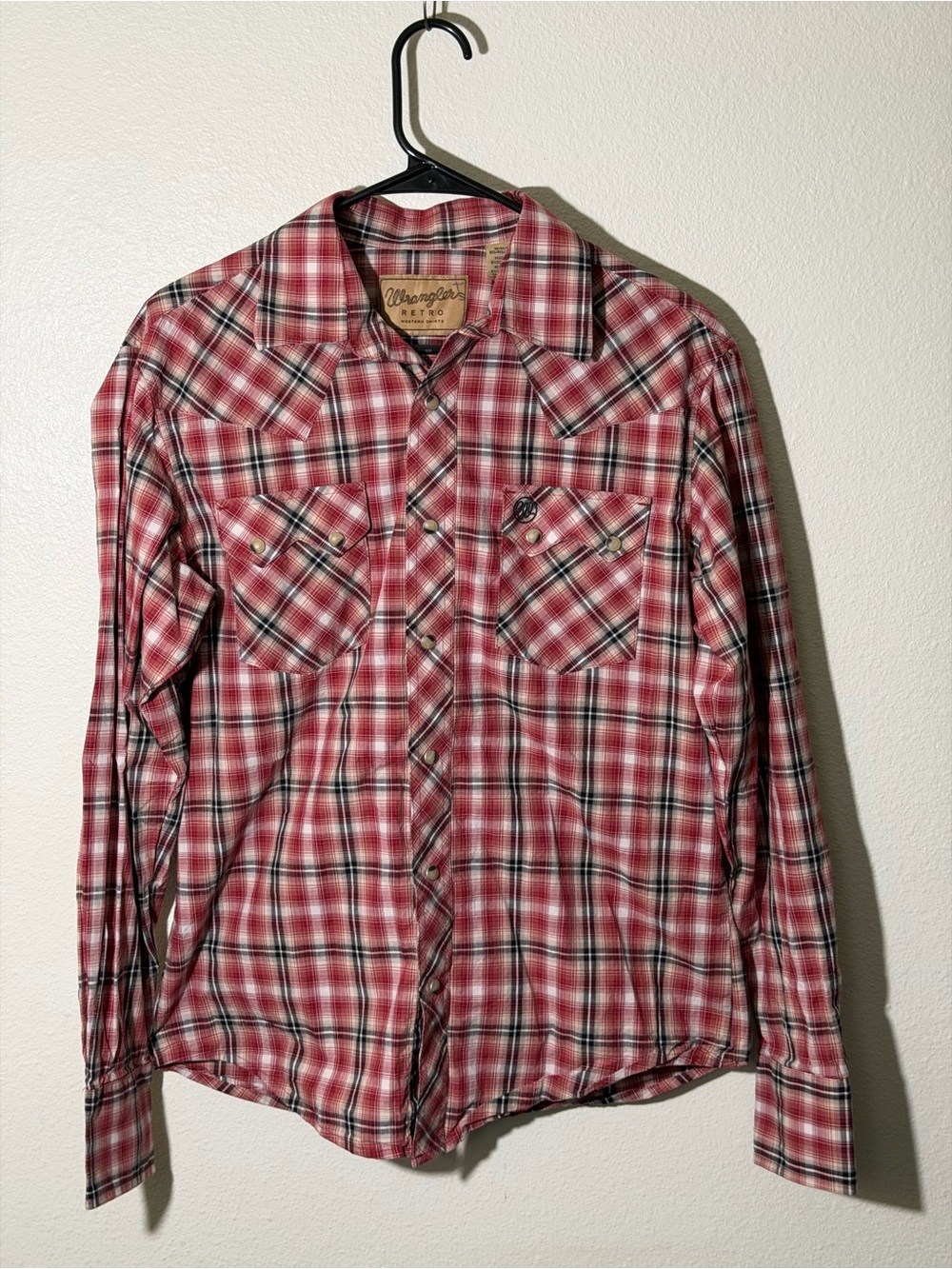 Wrangler RETRO Mens M Plaid Long Sleeve Pearl Snap Western Shirt Cowboy